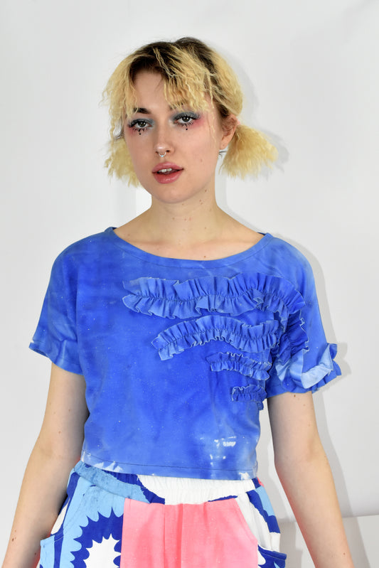 Blue Frills Glitter Top